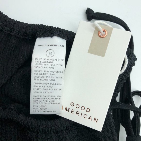 Good American Always Fits Tiny Ties Bikini Bottom Textured Black 00/0 US XXS/XS - Picture 3 of 3